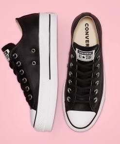 Women's Converse Leather Platform Chuck Taylor All Star Shoes Black BLACK -converse outlet shop 561681C 2