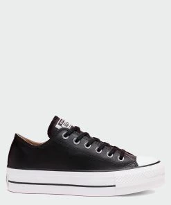 Women's Converse Leather Platform Chuck Taylor All Star Shoes Black BLACK