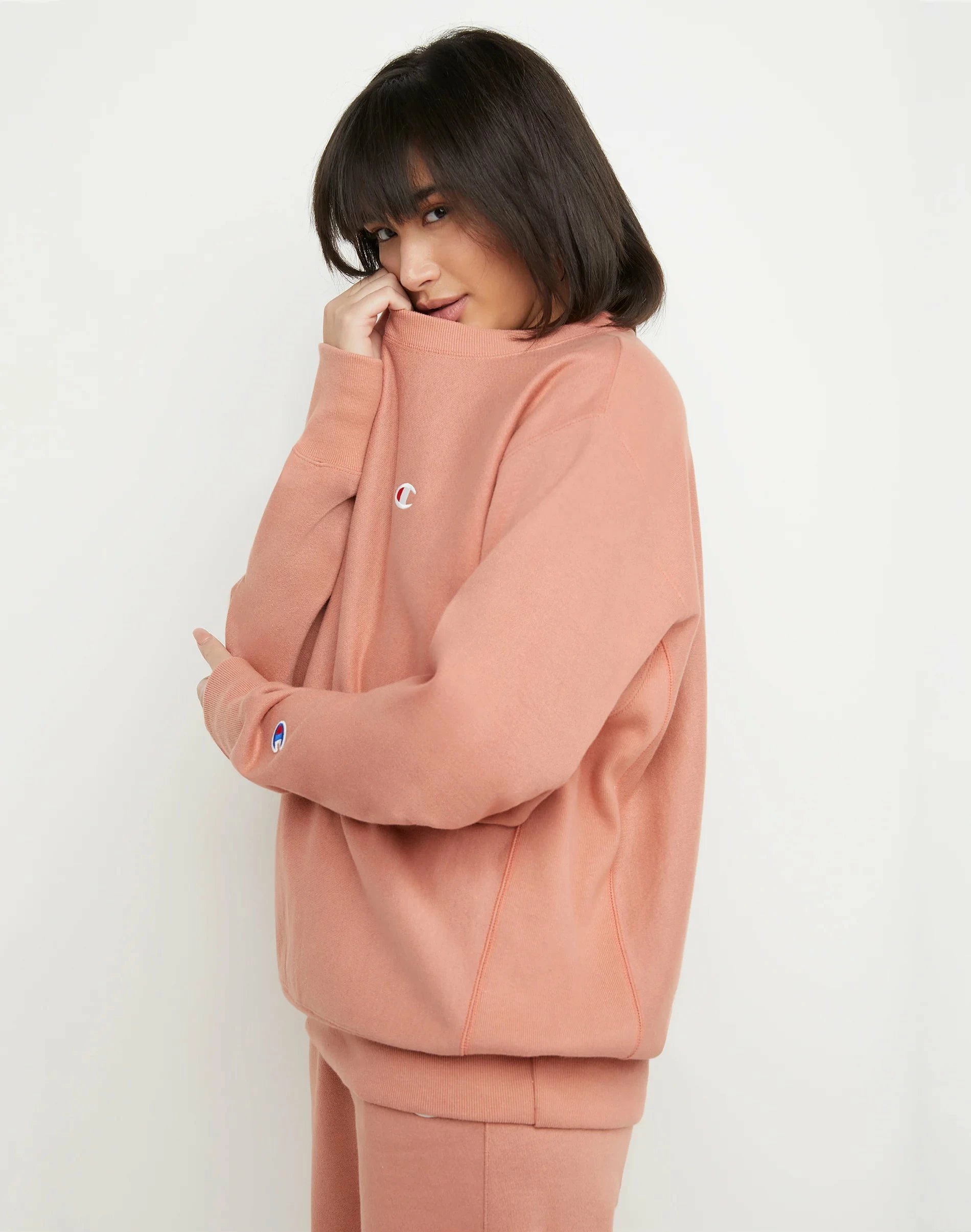 Women's Champion Reverse Weave Boyfriend Crew Timeless Coral ORANGE 5 Women's Champion Reverse Weave Boyfriend Crew Timeless Coral ORANGE - Image 5