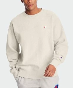 Men's Champion Life Reverse Weave Crew Oatmeal Heather BEIGE