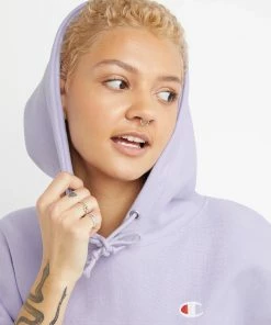Women's Champion RW Drop Shoulder Cropped Hoodie Urban Lilac PURPLE -converse outlet shop HNS WL3153549302 UrbanLilac Detail02