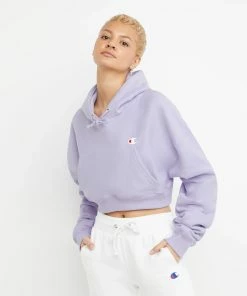 converse outlet shop 10 Women's Champion RW Drop Shoulder Cropped Hoodie Urban Lilac PURPLE