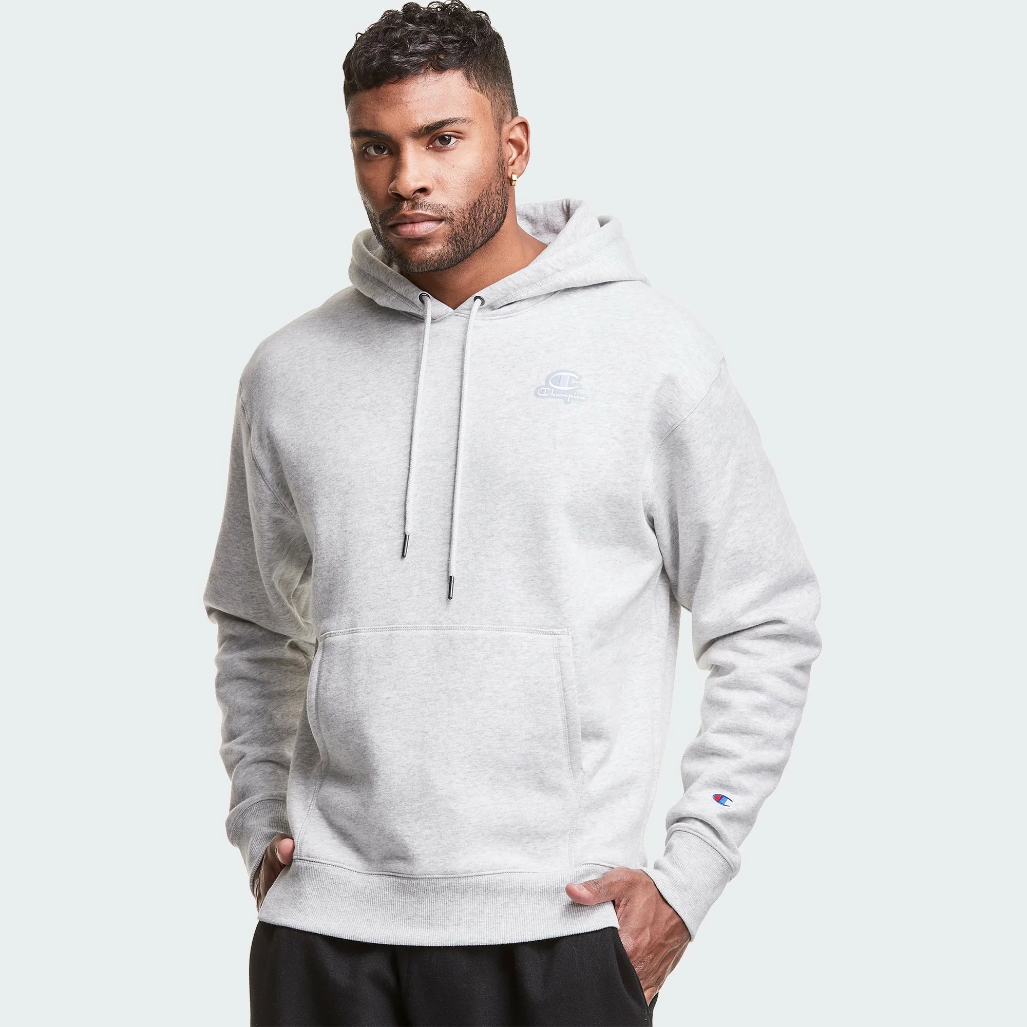 Men's Champion Classic Fleece Hoodie White WHITE 1 Men's Champion Classic Fleece Hoodie White WHITE