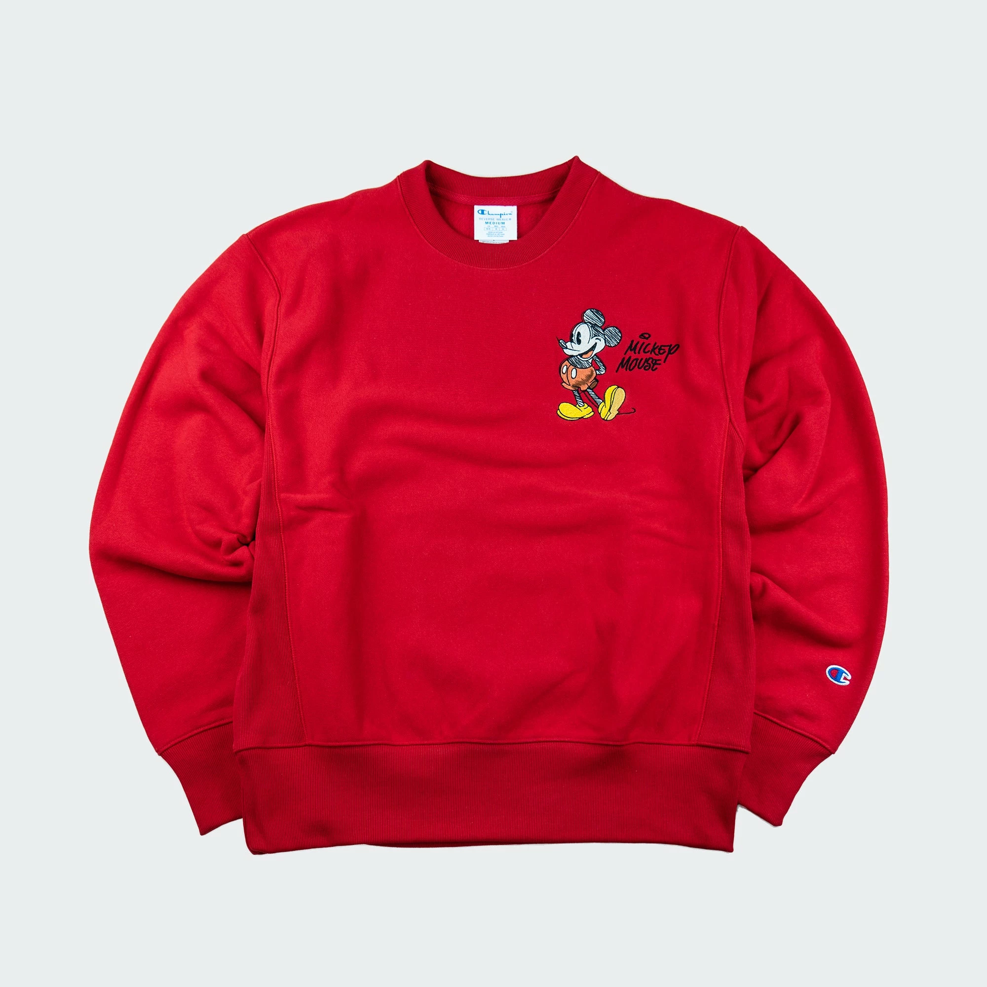 Men's Champion Reverse Weave Mickey Mouse Crew Sweatshirt Red RED 1 Men's Champion Reverse Weave Mickey Mouse Crew Sweatshirt Red RED
