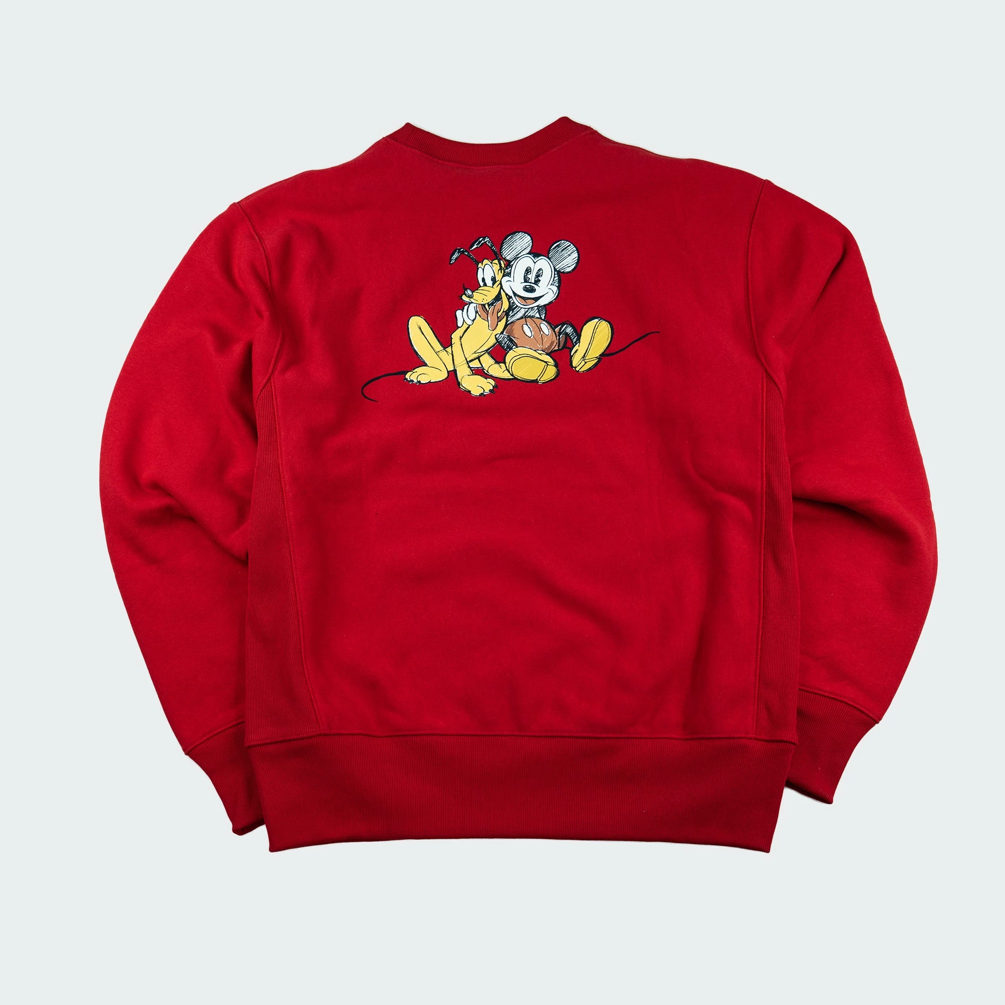 Men's Champion Reverse Weave Mickey Mouse Crew Sweatshirt Red RED 2 Men's Champion Reverse Weave Mickey Mouse Crew Sweatshirt Red RED - Image 2