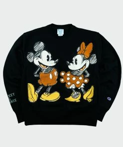 Men's Champion Reverse Weave Mickey & Minnie Crew Sweatshirt Black BLACK