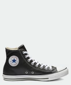 Unisex Converse Chuck Taylor All Star Leather Hi Shoes Black BLACK