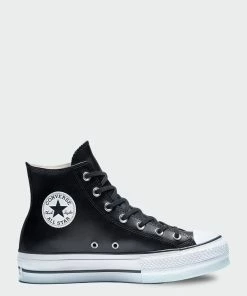 Women's Converse Clean Leather Platform Chuck Taylor All Star Shoes Black BLACK