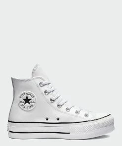 Women's Converse Clean Leather Platform Chuck Taylor All Star Shoes White WHITE