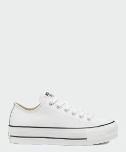 Women's Converse Leather Platform Chuck Taylor All Star Low Shoes White WHITE